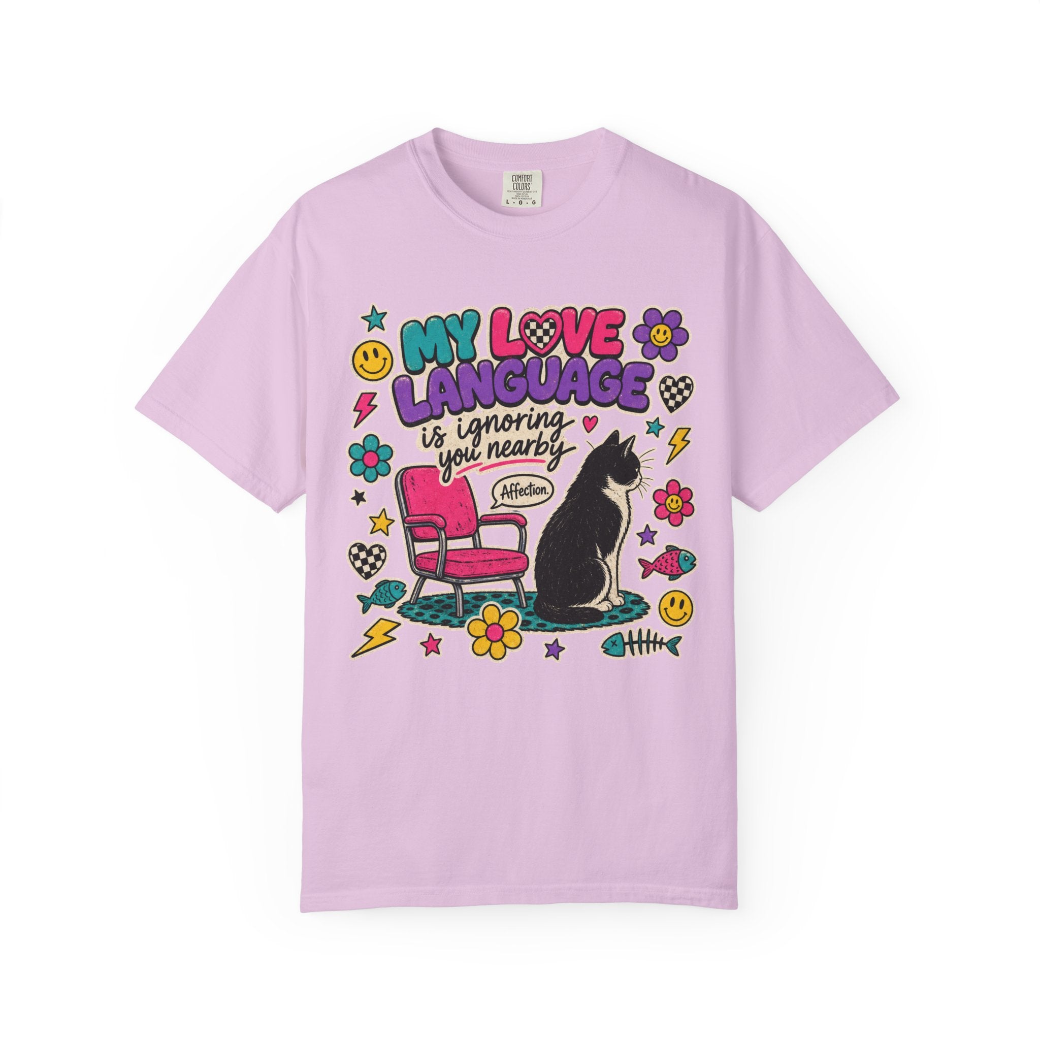 Cat Lover T-Shirt — "My Love Language Is Ignoring You Nearby" Cute Retro Graphic Tee