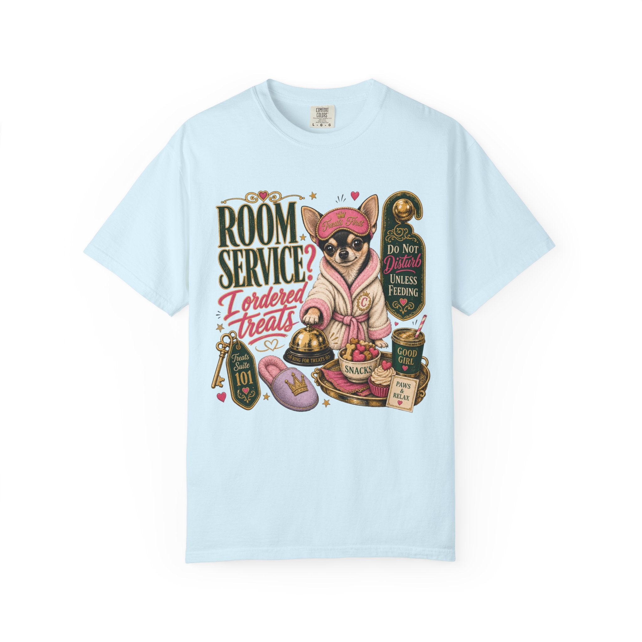 Room Service Treats T‑Shirt — Cute French Bulldog in Robe Graphic Tee