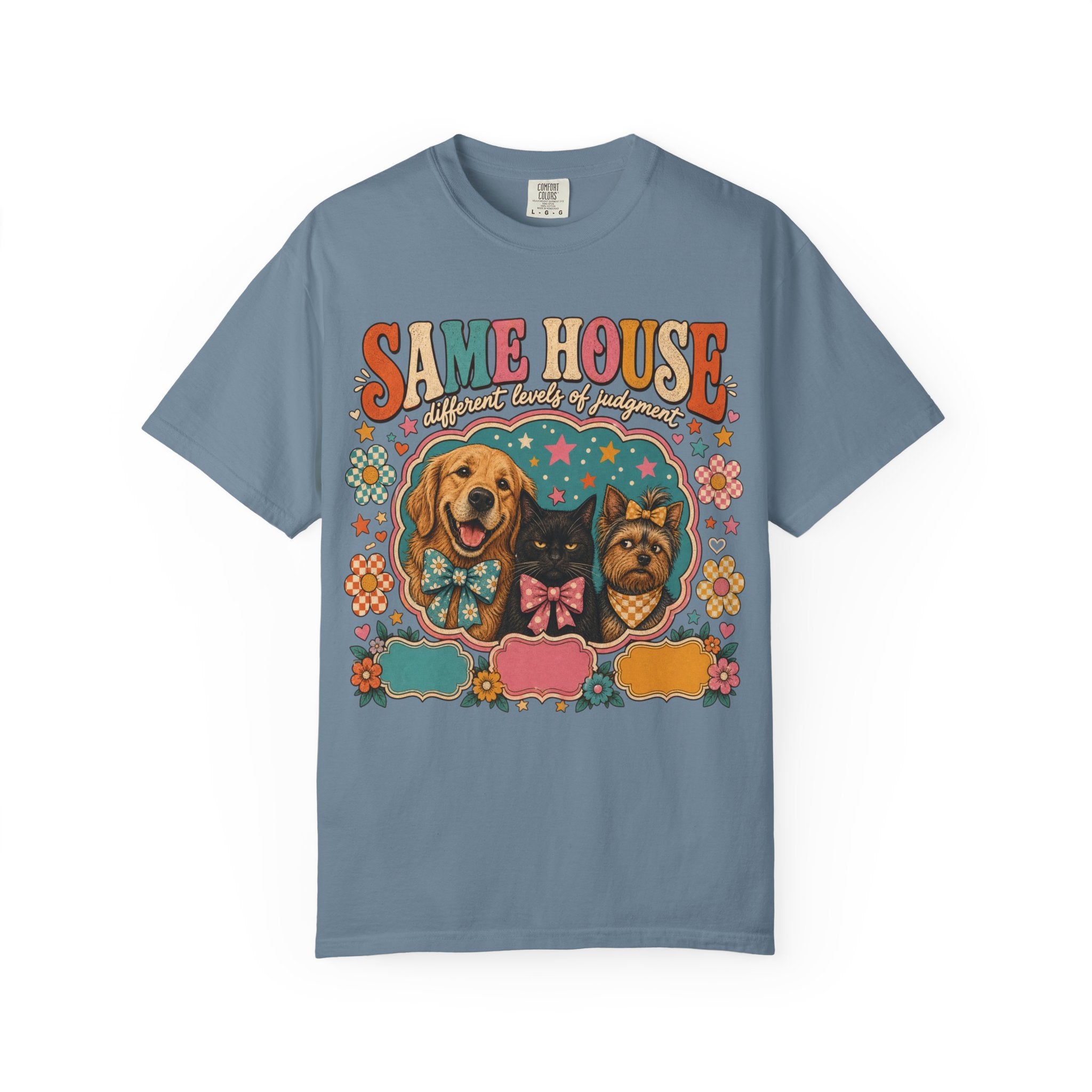 Same House Pets T-Shirt — Retro Floral Dog & Cat Graphic Tee