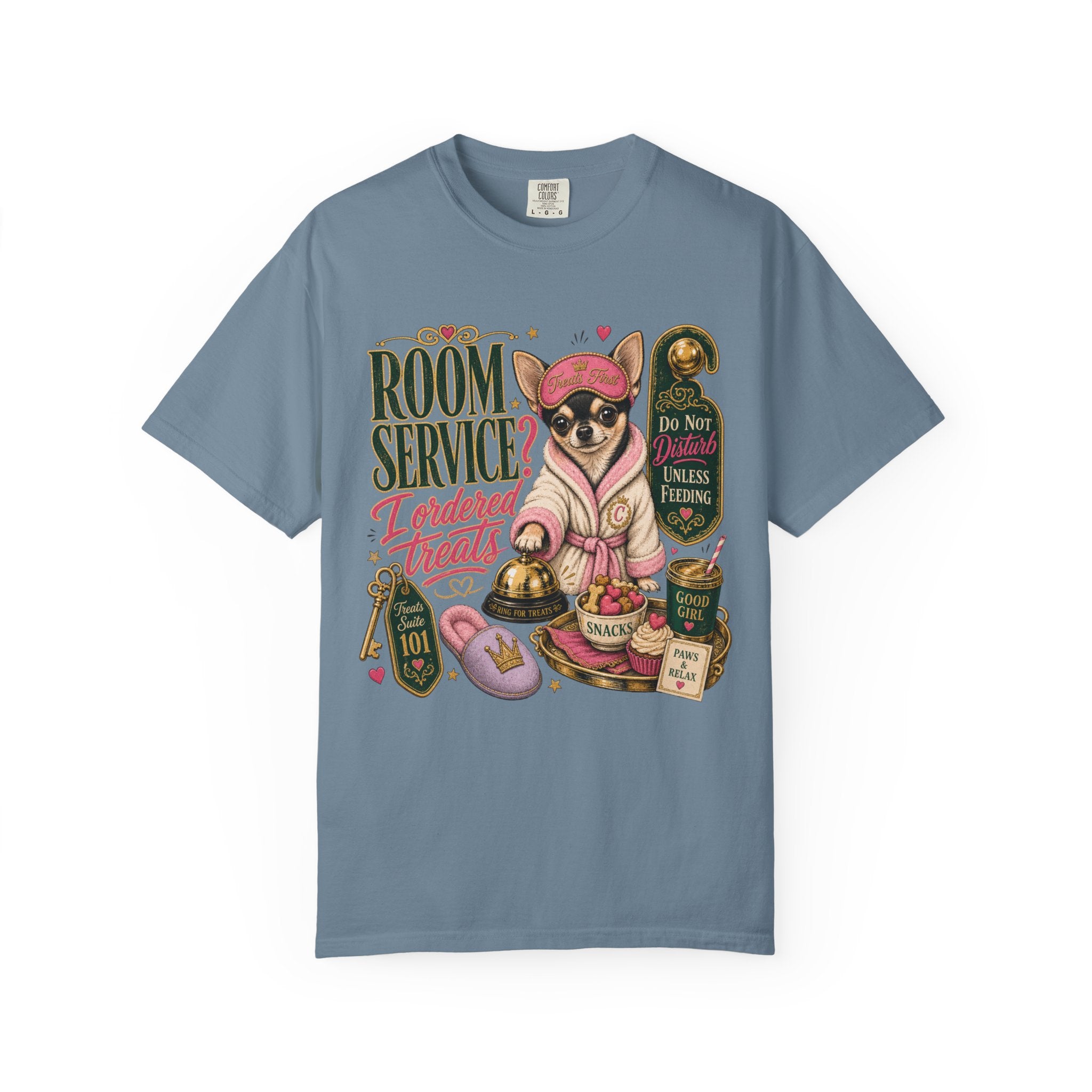 Room Service Treats T‑Shirt — Cute French Bulldog in Robe Graphic Tee