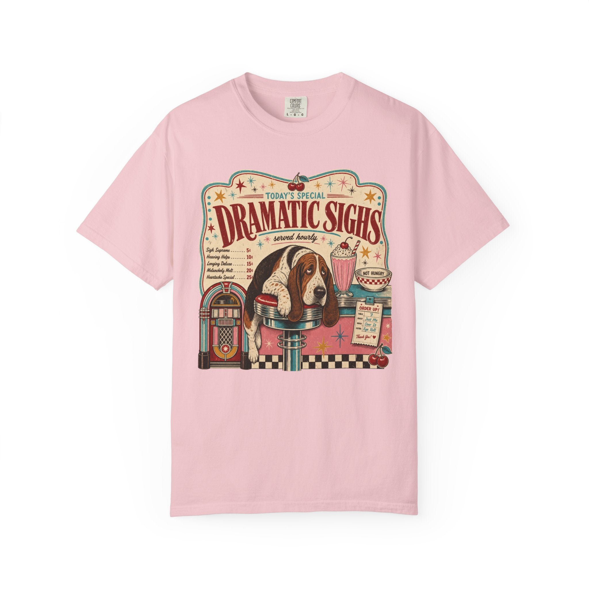Retro Diner Dog T-Shirt — "Dramatic Sighs" Vintage Pet Graphic Tee