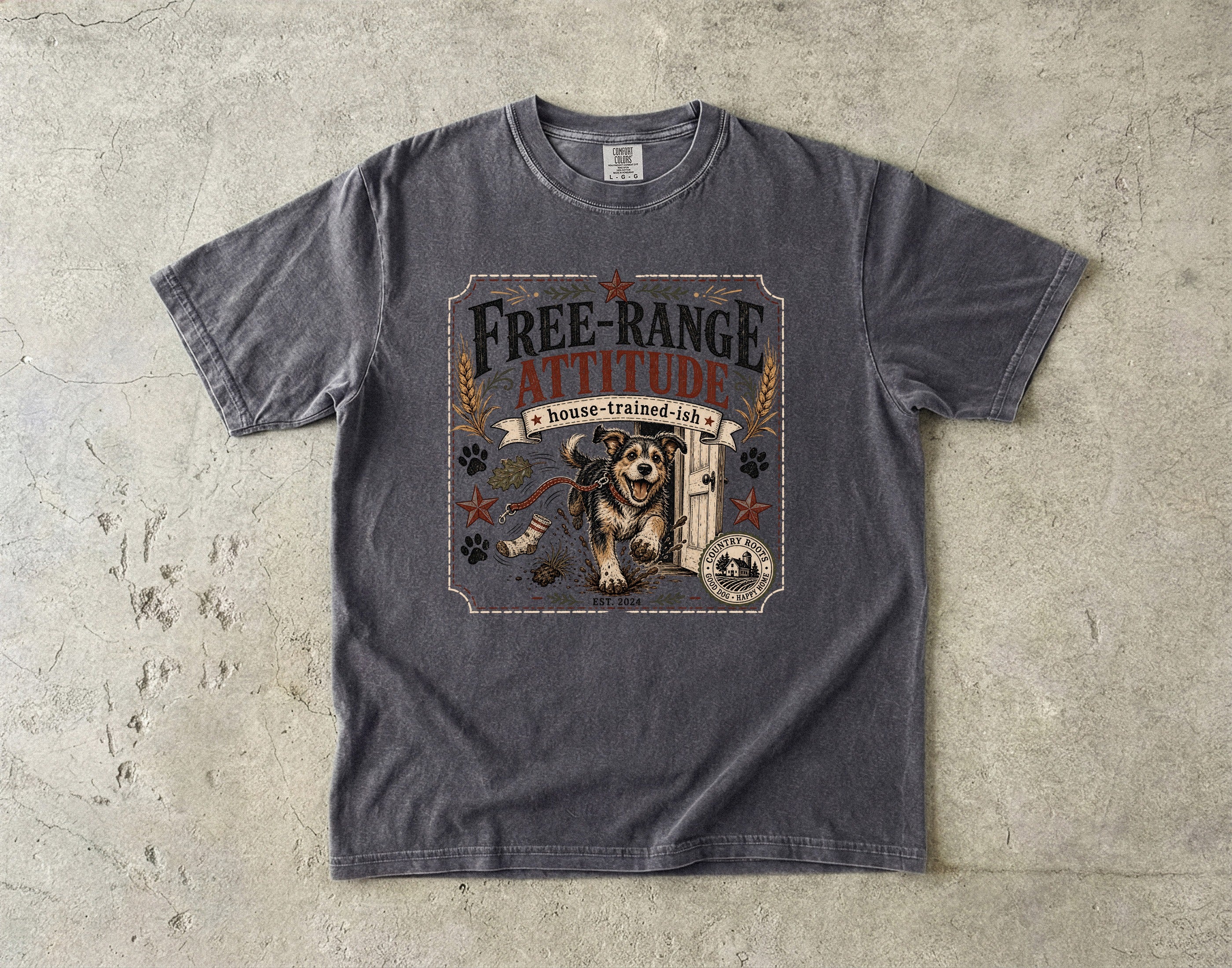 Free-Range Attitude Dog T-Shirt — 'House-Trained-ish' Graphic Tee