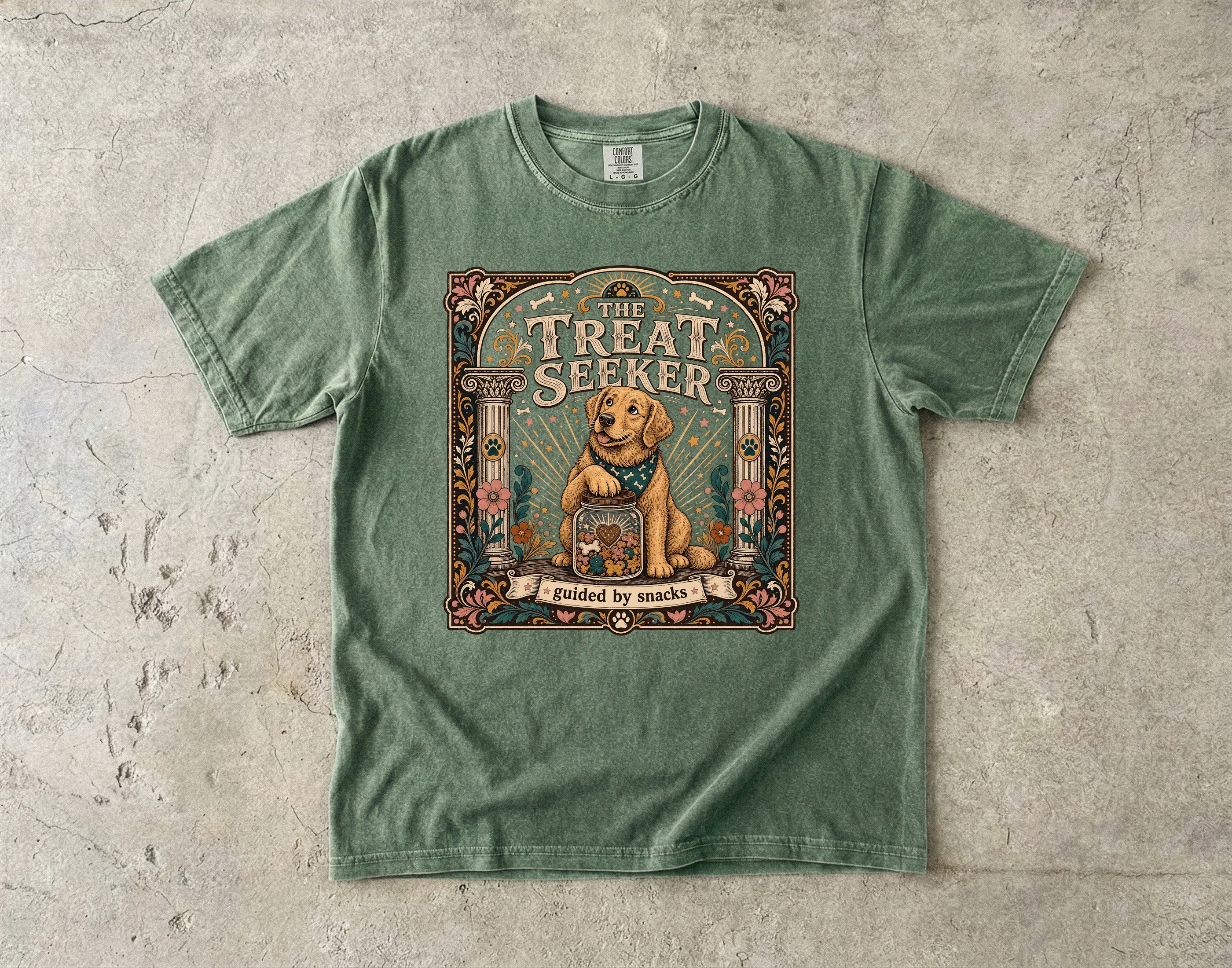 Treat Seeker T-Shirt — Cute Dog Graphic Tee "The Treat Seeker"