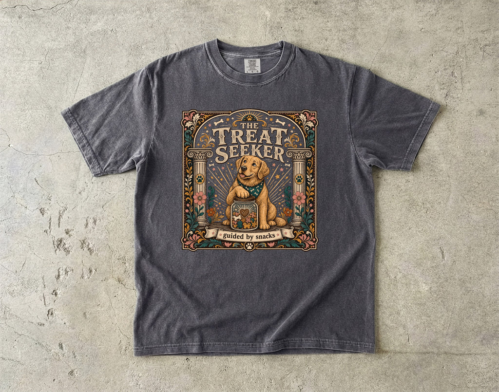 Treat Seeker T-Shirt — Cute Dog Graphic Tee "The Treat Seeker"