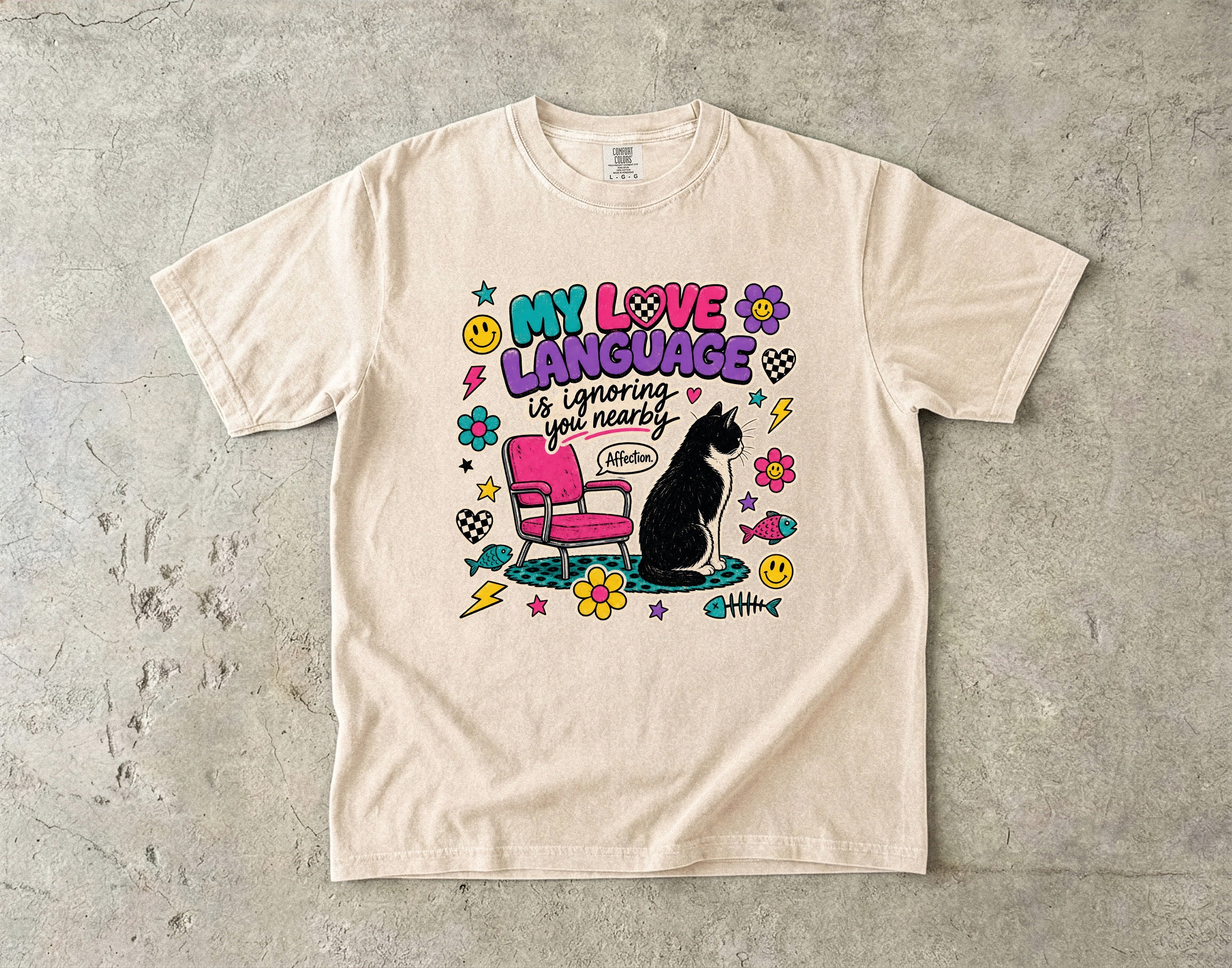 Cat Lover T-Shirt — "My Love Language Is Ignoring You Nearby" Cute Retro Graphic Tee