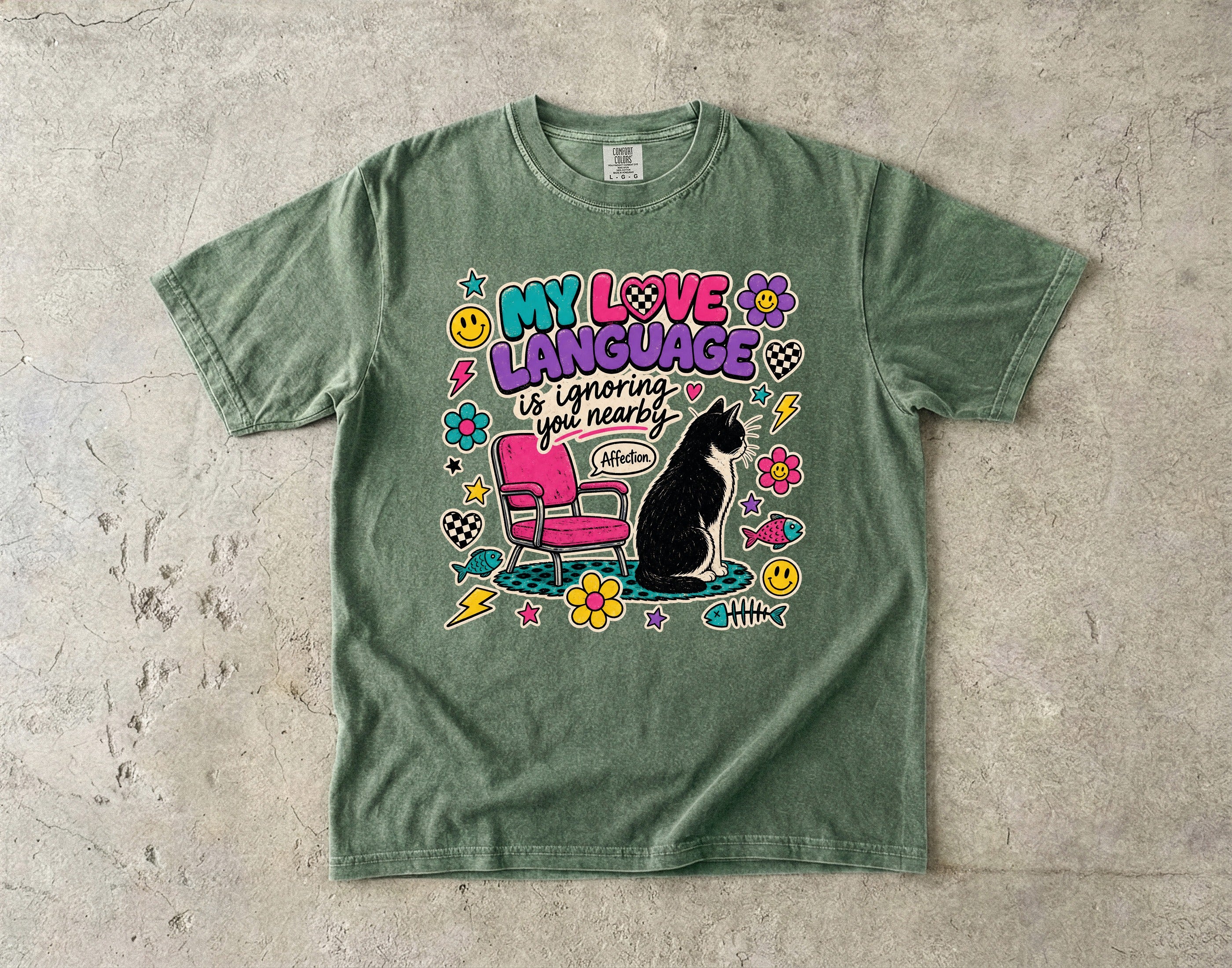 Cat Lover T-Shirt — "My Love Language Is Ignoring You Nearby" Cute Retro Graphic Tee