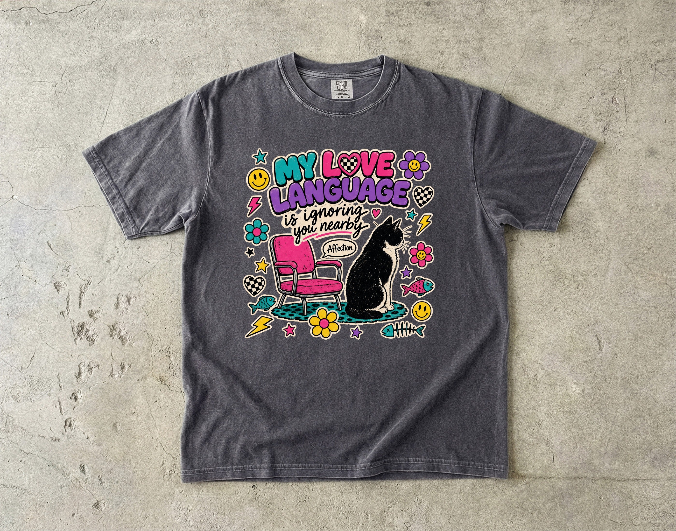 Cat Lover T-Shirt — "My Love Language Is Ignoring You Nearby" Cute Retro Graphic Tee