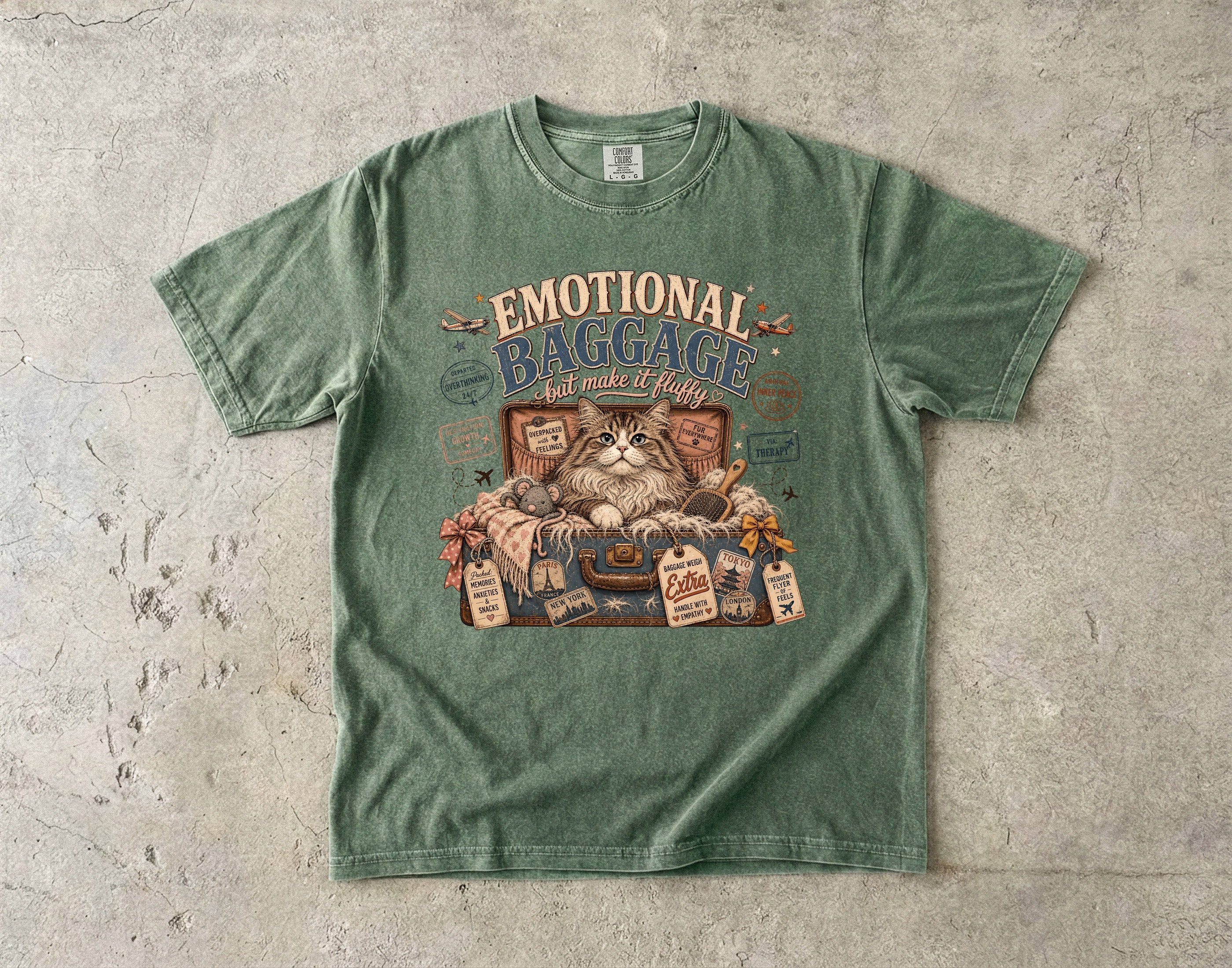 T-Shirt — 'Emotional Baggage' Cat Graphic Tee
