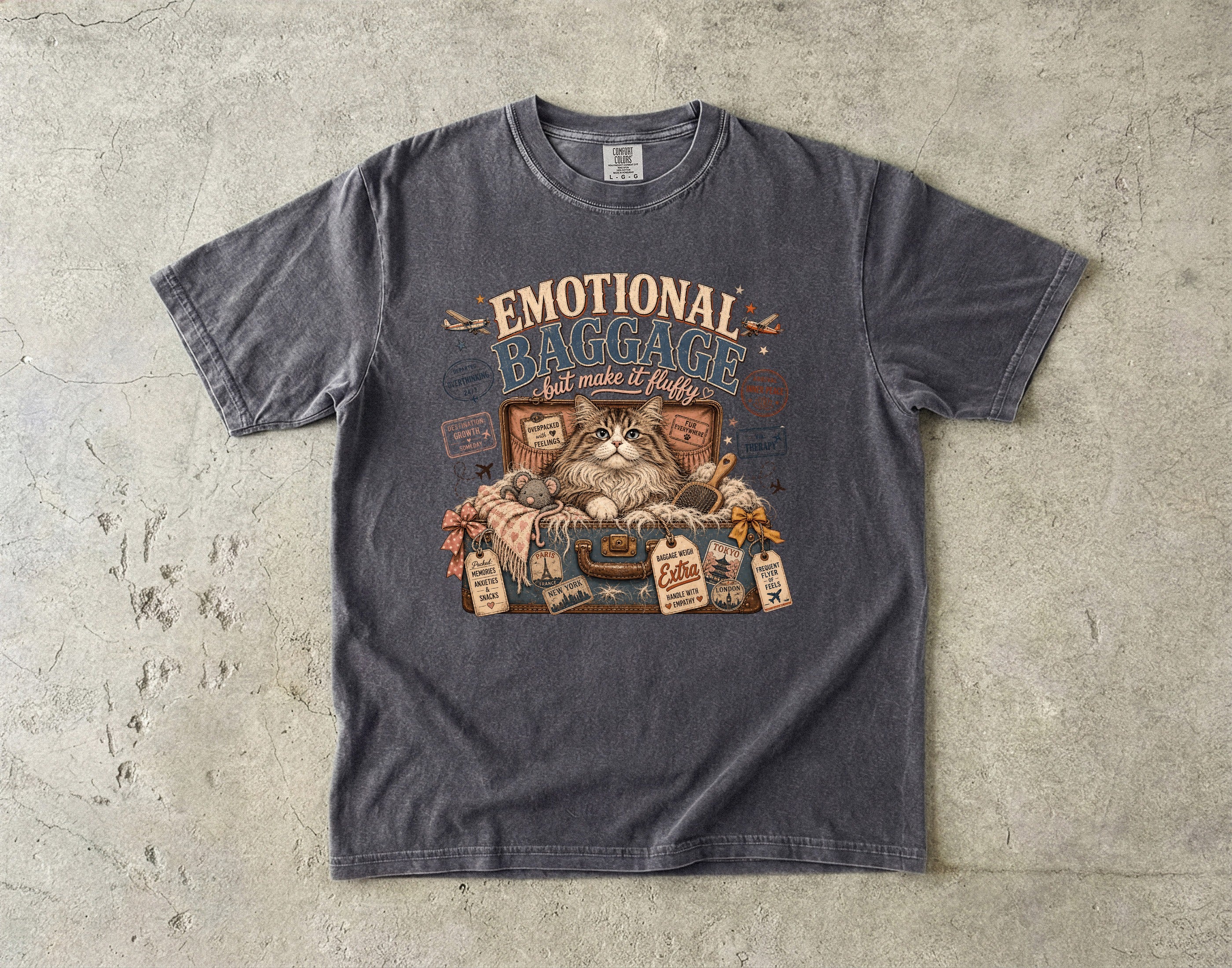 T-Shirt — 'Emotional Baggage' Cat Graphic Tee