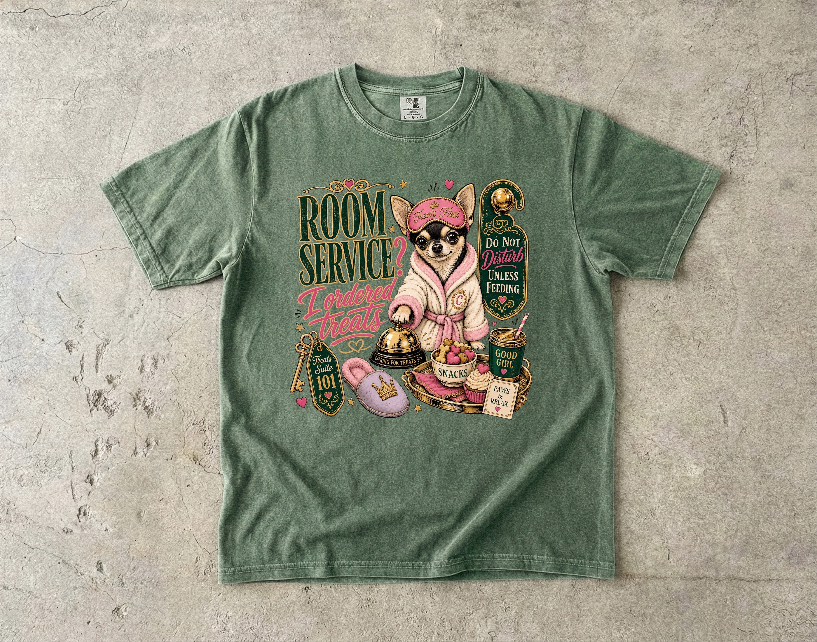 Room Service Treats T‑Shirt — Cute French Bulldog in Robe Graphic Tee