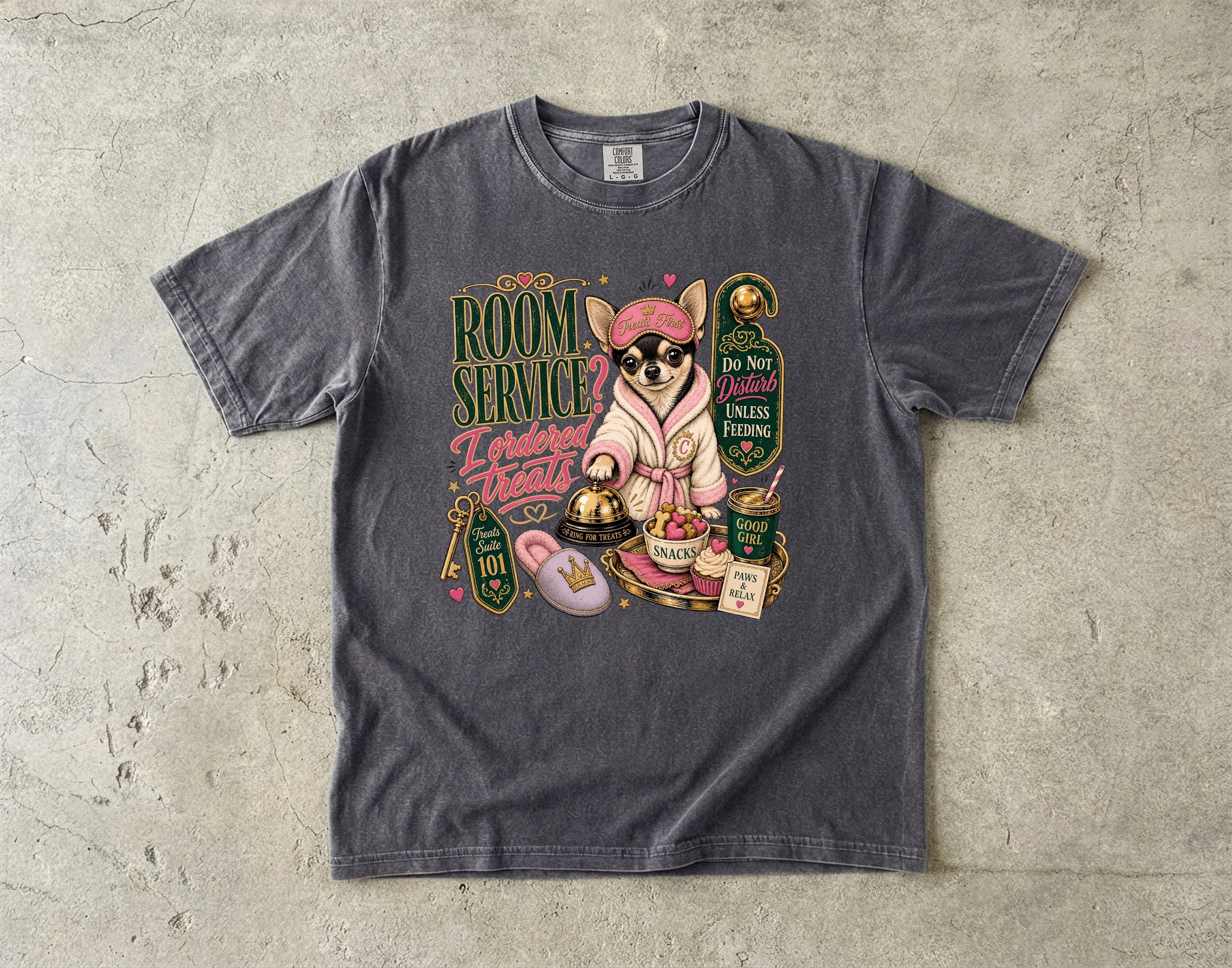 Room Service Treats T‑Shirt — Cute French Bulldog in Robe Graphic Tee