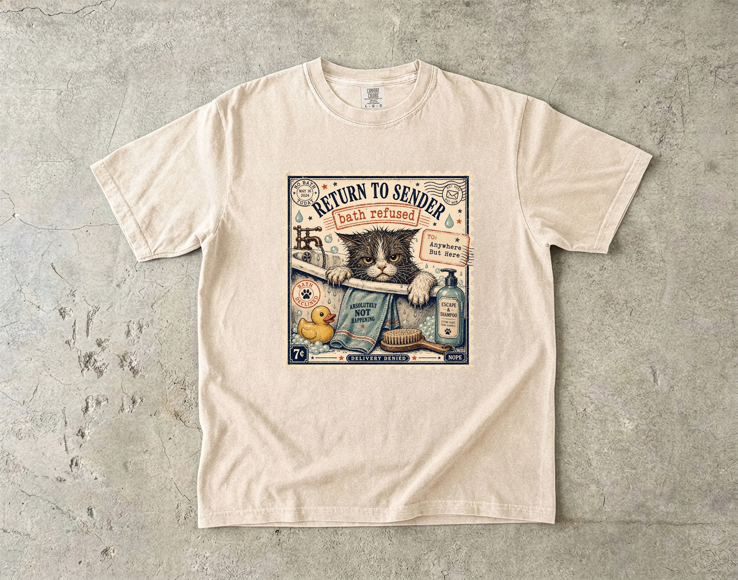 Cat 'Return to Sender - Bath Refused' Vintage Graphic T-Shirt