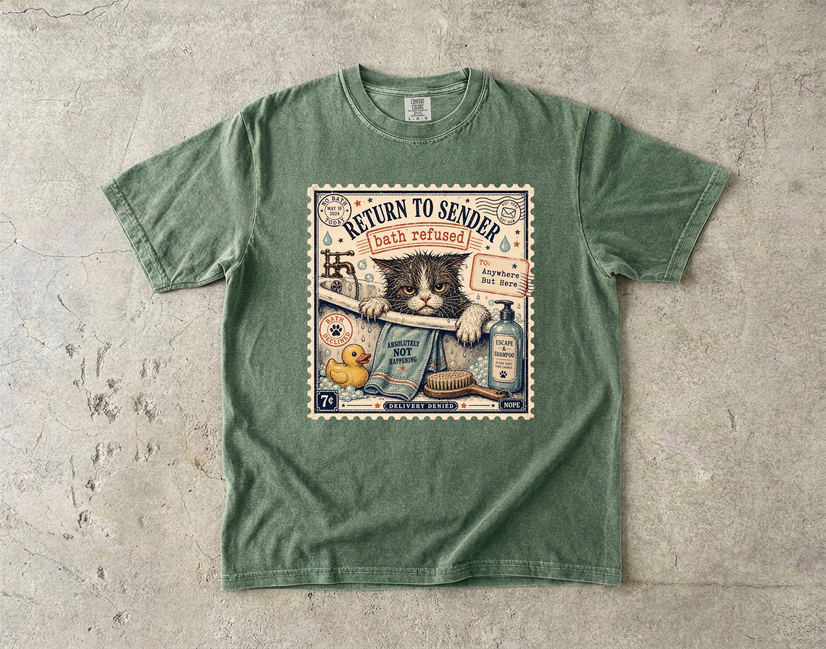 Cat 'Return to Sender - Bath Refused' Vintage Graphic T-Shirt