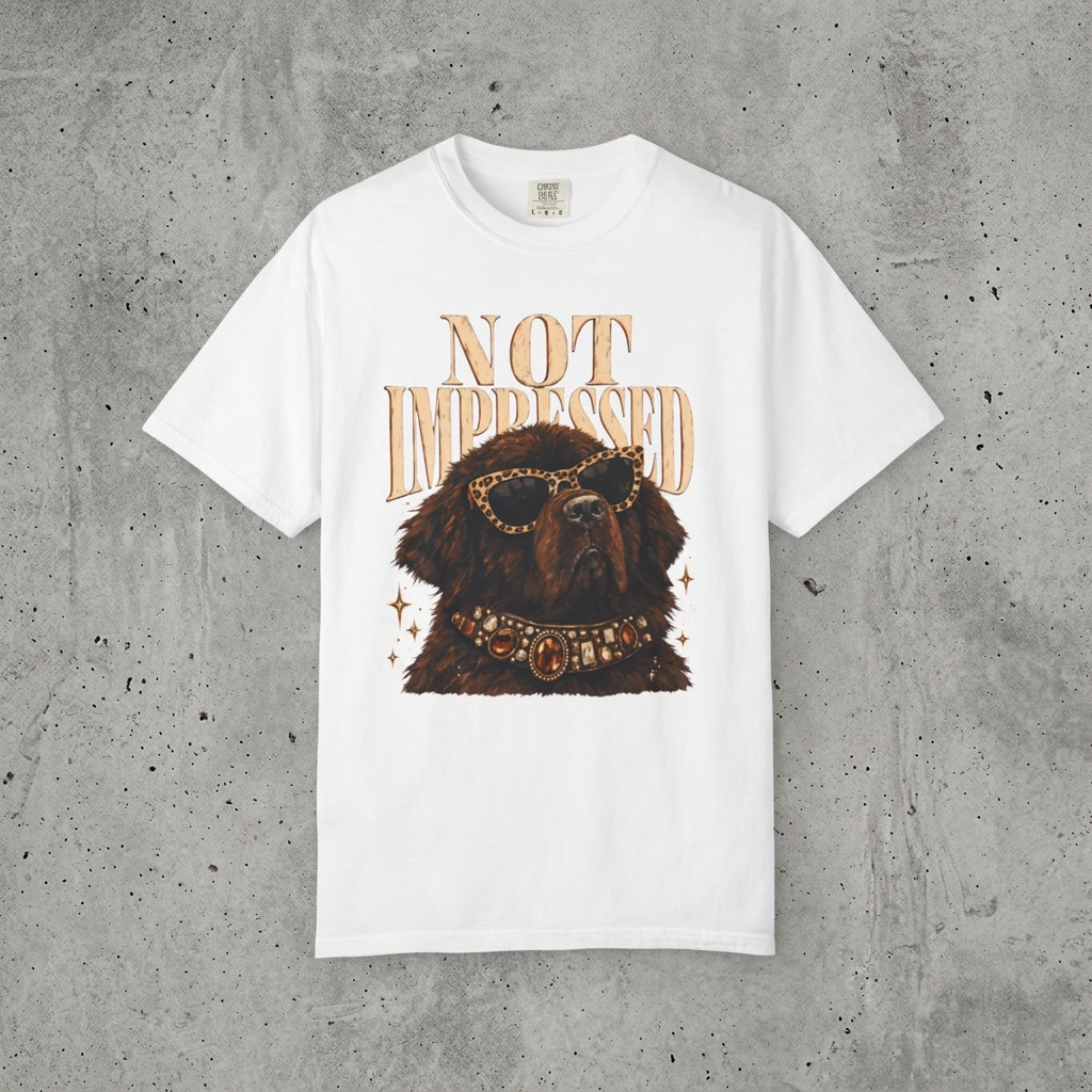 Not Impressed Dog T-Shirt — Graphic Tee with Cool Newfoundland Illustration