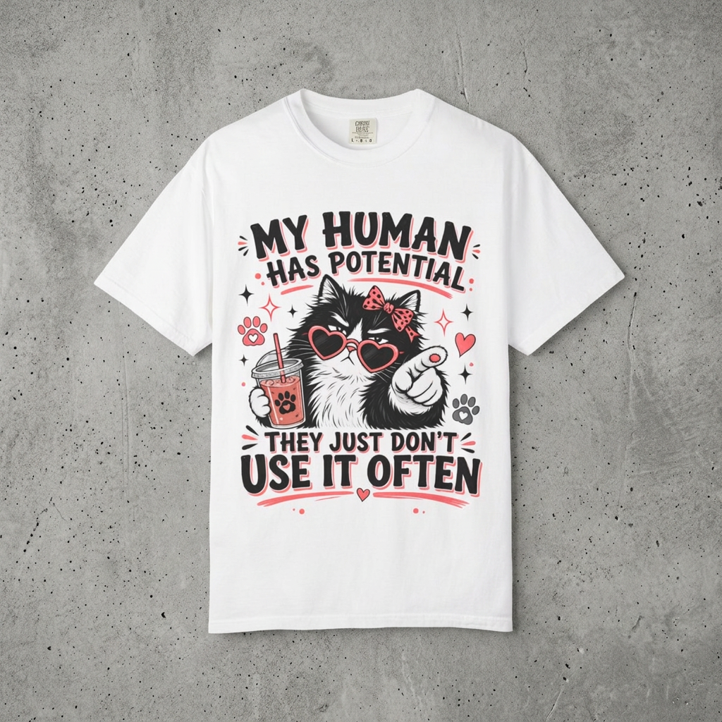 Cat Humor T-Shirt — "My Human Has Potential" Funny Cat Graphic Tee