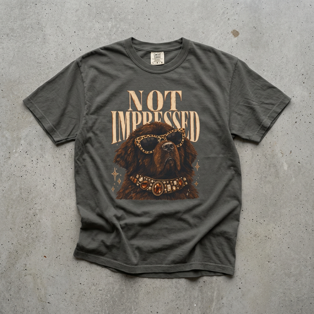 Not Impressed Dog T-Shirt — Graphic Tee with Cool Newfoundland Illustration