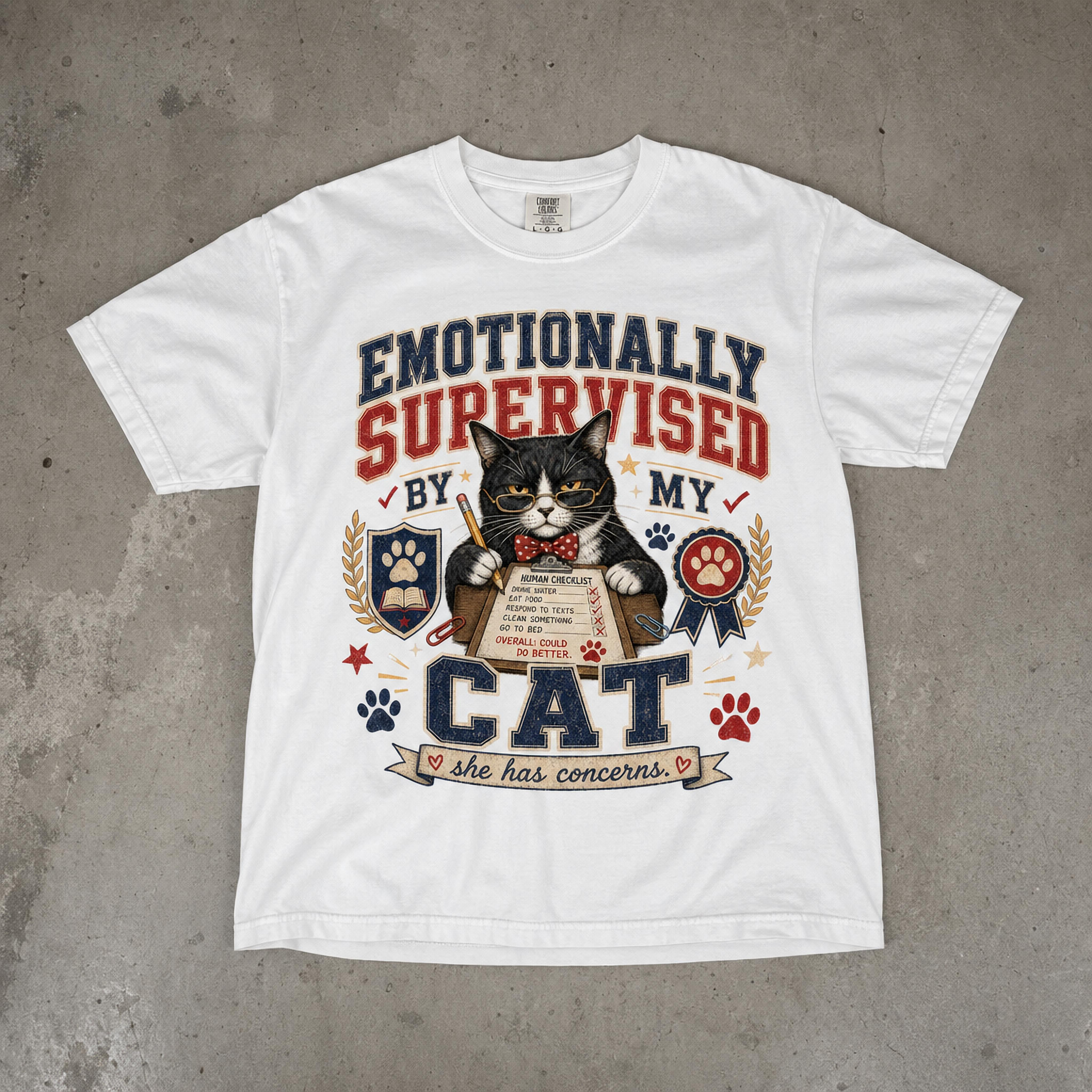 Emotionally Supervised by My Cat T-Shirt — Funny Cat Lover Tee