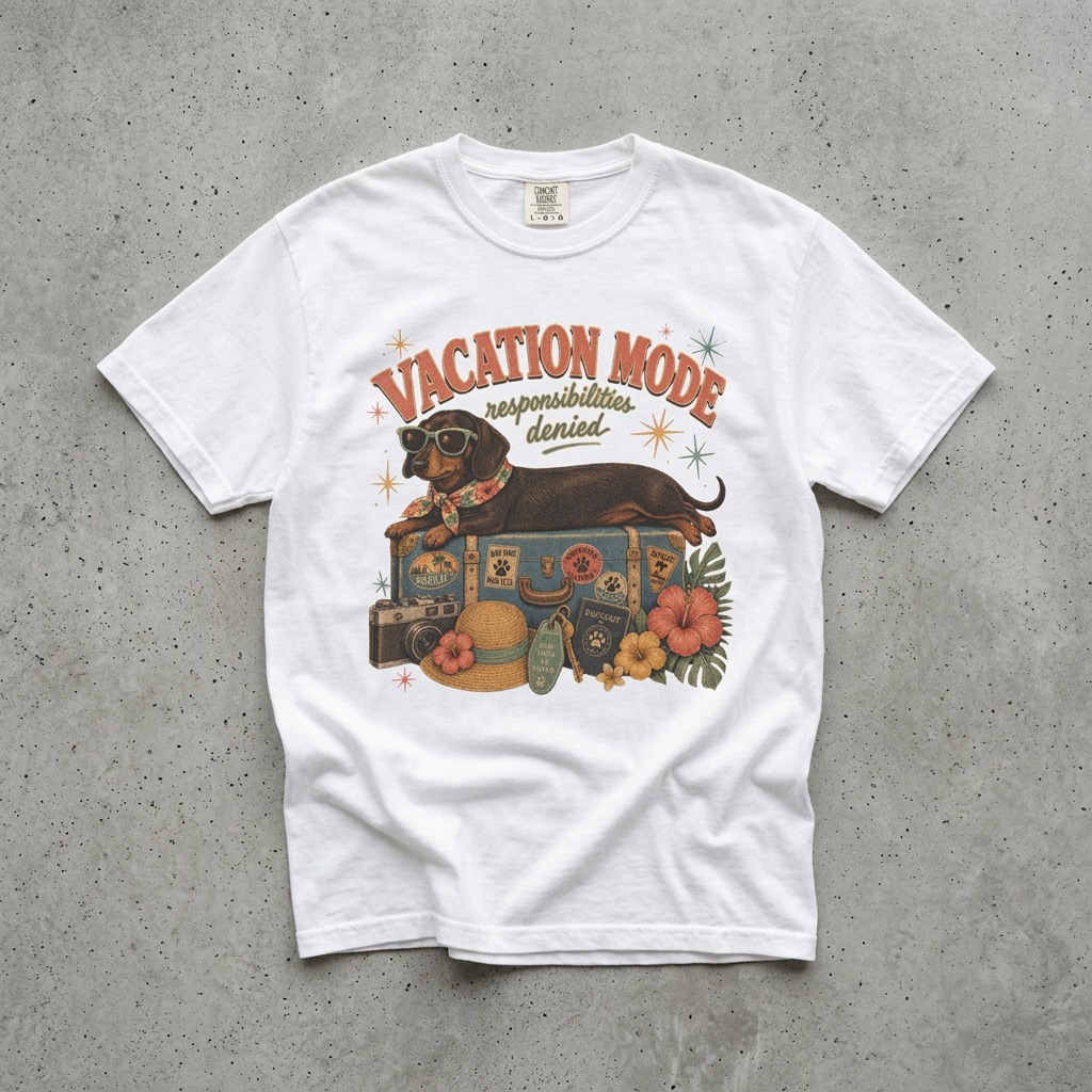 Vacation Mode Denied T-Shirt — Dachshund Travel Graphic Tee