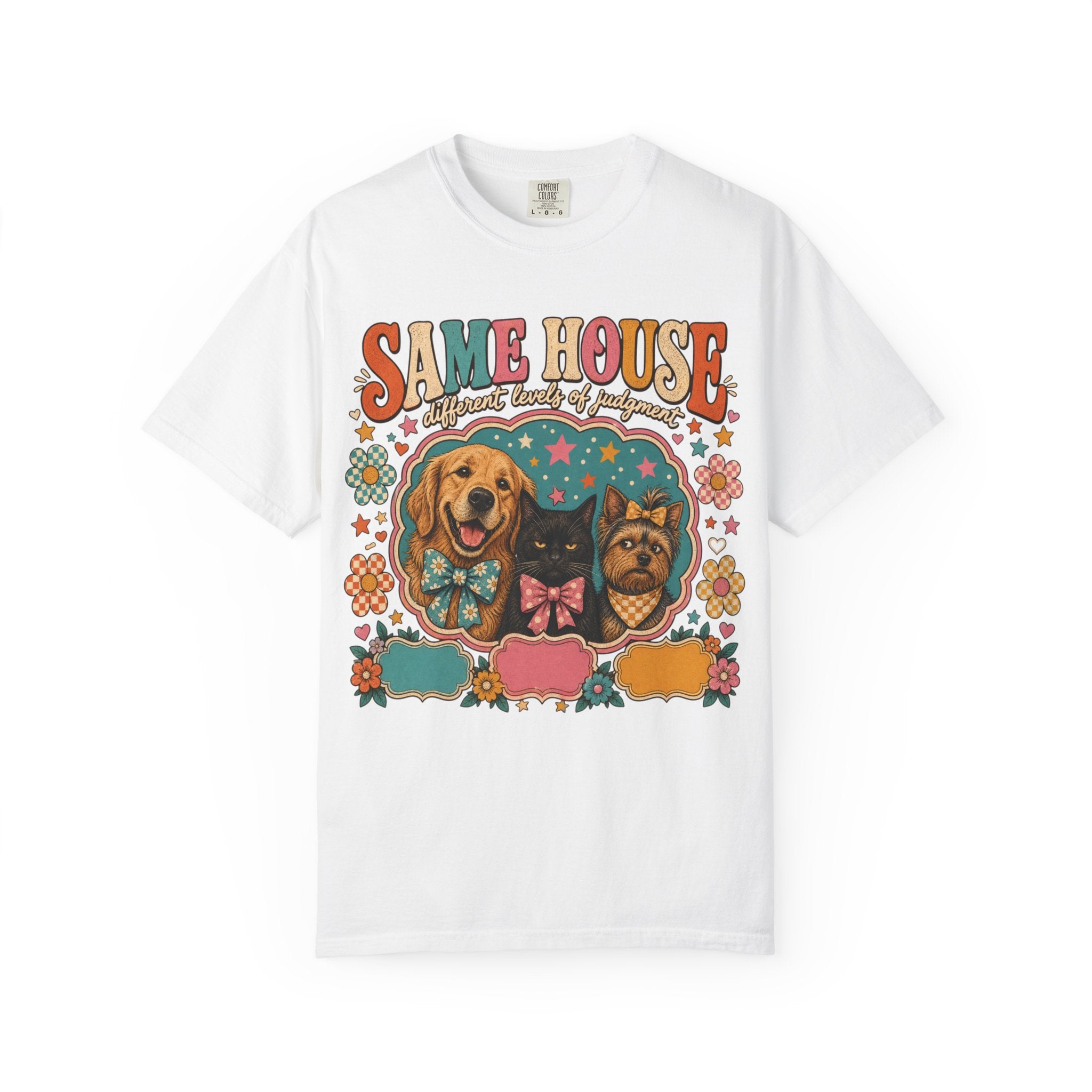 Same House Pets T-Shirt — Retro Floral Dog & Cat Graphic Tee