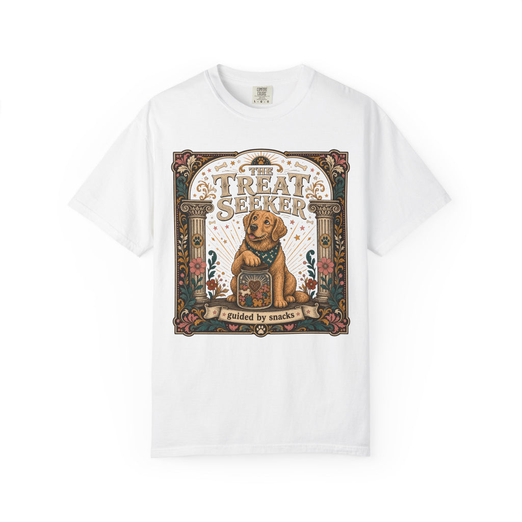 Treat Seeker T-Shirt — Cute Dog Graphic Tee "The Treat Seeker"
