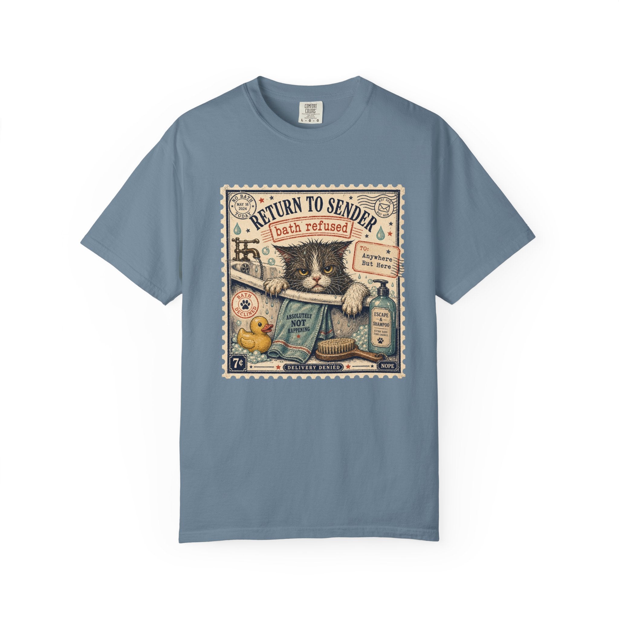 Cat 'Return to Sender - Bath Refused' Vintage Graphic T-Shirt