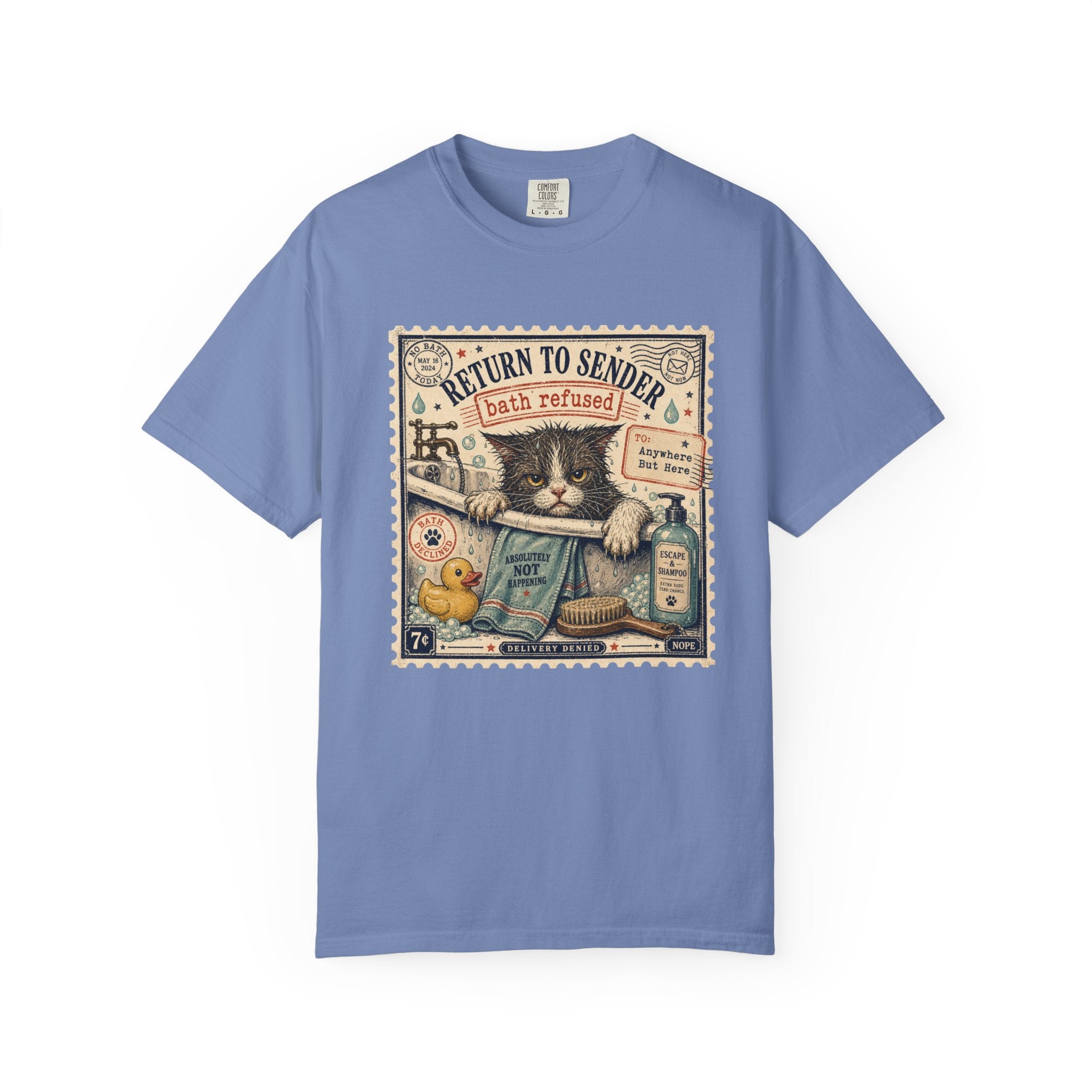 Cat 'Return to Sender - Bath Refused' Vintage Graphic T-Shirt