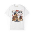 Bonjour Puppy Café T-Shirt — "Bonjour feed me immediately" Cute French Dog Tee
