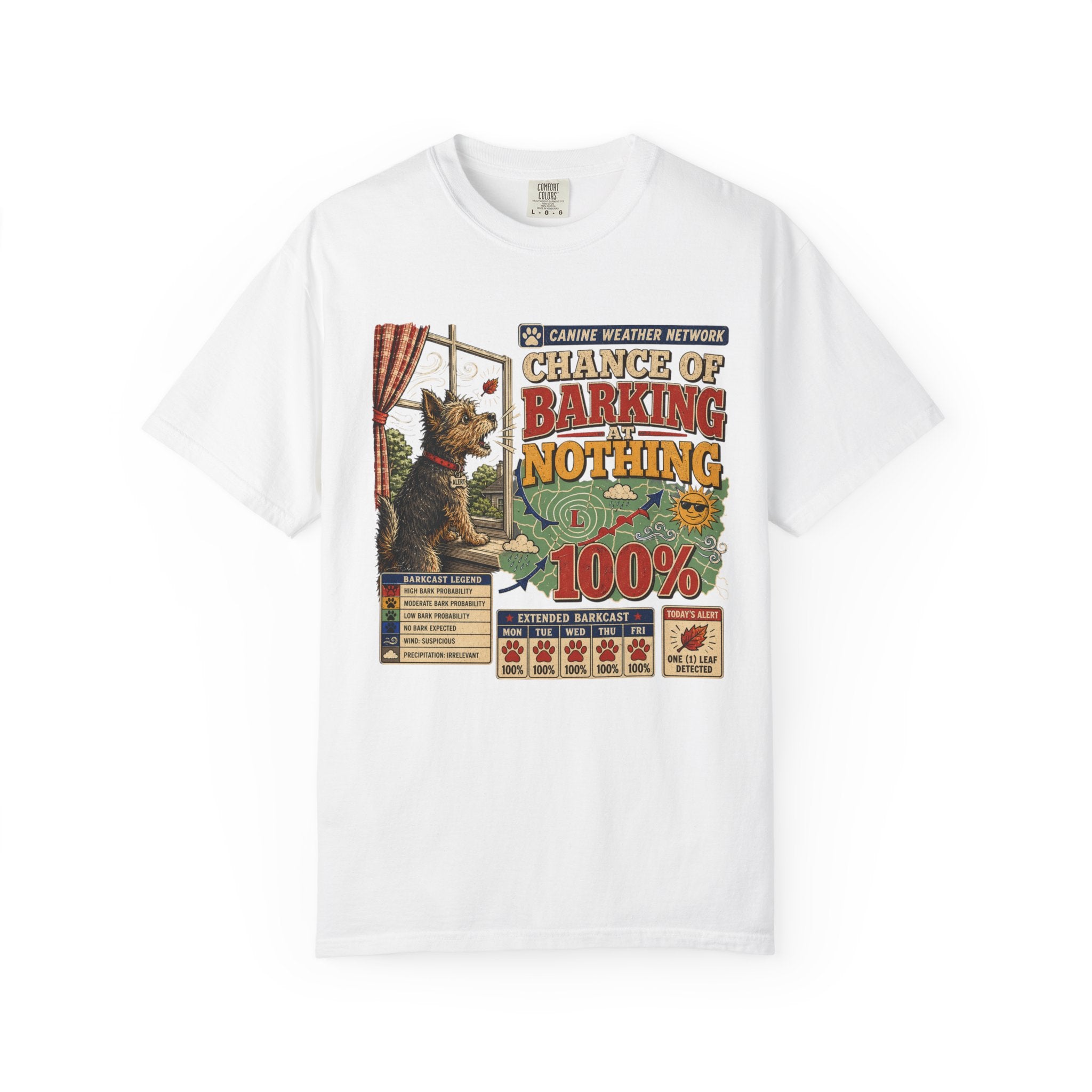 Chance of Barking Nothing Dog T-Shirt — Funny Weather Reporter Pet Tee